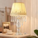 Crystal Table Lamp Set of 2, Bedside Lamps with Beige Chiffon Fabric Lampshade, ... - Image 3