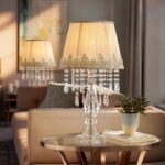 Crystal Table Lamp Set of 2, Bedside Lamps with Beige Chiffon Fabric Lampshade, ... - Image 4