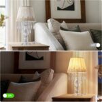 Crystal Table Lamp Set of 2, Bedside Lamps with Beige Chiffon Fabric Lampshade, ... - Image 5