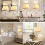 Crystal Table Lamp Set of 2, Bedside Lamps with Beige Chiffon Fabric Lampshade, ... - Image 7
