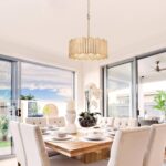 KSANA Gold Drum Chandelier, Modern Drum Pendant Light Fixture with Cream Glass S... - Image 5