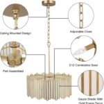 KSANA Gold Drum Chandelier, Modern Drum Pendant Light Fixture with Cream Glass S... - Image 6