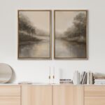 SIGNWIN Framed Canvas Print Wall Art Set Calm Misty Riverside Forest Landscape I... - Image 4