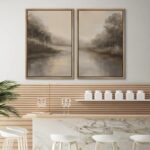 SIGNWIN Framed Canvas Print Wall Art Set Calm Misty Riverside Forest Landscape I... - Image 5