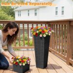 Greesum 24 Inch Tall Plastic Planters with Rattan Texture – Set of 2, Detachable... - Image 6