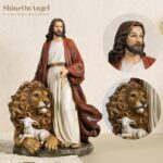 Jesus with Lion and Lamb Statue 10.8 Inch Jesus Figurine The Lion of Judah & The... - Image 4