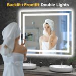 Hivone 40X32 LED Bathroom Mirror with Lights, Anti-Fog, Dimmable, Backlit + Fron... - Image 3