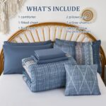 Dintszyayue Blue Comforter Set King Size, 8 Pieces Boho Striped Bed in a Bag Sof... - Image 7
