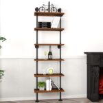 HOMEKAYT Industrial Pipe Shelf Rustic Wood Wall Shelf Ladder Bookshelf Wall Moun... - Image 7