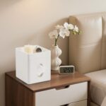 Tissue Box Cover, PU Leather Square Tissue Box Holder with Storage Tray for Bath... - Image 6