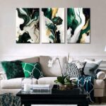 3Pcs Framed Emerald Green Wall Art, Modern Green and Gold Abstract Marble Canvas... - Image 3