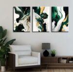 3Pcs Framed Emerald Green Wall Art, Modern Green and Gold Abstract Marble Canvas... - Image 4