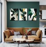 3Pcs Framed Emerald Green Wall Art, Modern Green and Gold Abstract Marble Canvas... - Image 5