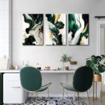 3Pcs Framed Emerald Green Wall Art, Modern Green and Gold Abstract Marble Canvas... - Image 6