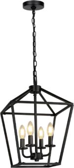 4 Light Chandelier, Industrial Ceiling Light Black Lantern Light Fixtures with F... - Image 7