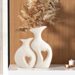 XL Pearl White Vases for Decor,Nordic Heart Shaped Ceramic Vase Set of 2,Modern ... - Image 5