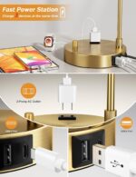 Innqoo Gold Table Lamp with USB Port and Outlet, Dimmable Nightstand Bedside Lam... - Image 3