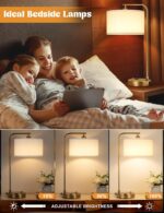 Innqoo Gold Table Lamp with USB Port and Outlet, Dimmable Nightstand Bedside Lam... - Image 4