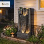 Outsunny 40" Tall Outdoor Waterfall Fountain with LED Lights and Planter, 3-Tier... - Image 3
