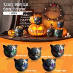 Luxury Black Cat Stone Sculpture – Handcrafted Black Cat Statue with Amber Eyes,... - Image 3