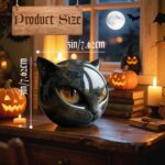 Luxury Black Cat Stone Sculpture – Handcrafted Black Cat Statue with Amber Eyes,... - Image 4
