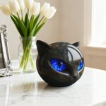 Luxury Black Cat Stone Sculpture – Handcrafted Black Cat Statue with Amber Eyes,... - Image 7