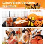 Luxury Black Cat Stone Sculpture – Handcrafted Black Cat Statue with Amber Eyes,... - Image 8