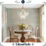 GlowHub Modern Gold Chandelier for Dining Room 20" Glass Chandelier Farmhouse 6-... - Image 5