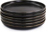 Elama Paul 6 Piece Stoneware Dinner Plate Set in Matt Black with Gold Rim - Image 3