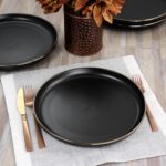 Elama Paul 6 Piece Stoneware Dinner Plate Set in Matt Black with Gold Rim - Image 7