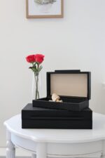 Set of 2 Decorative Boxes With Black Metal Handles，PU Faux Leather Jewelry Boxes... - Image 3
