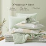 Oli Anderson Queen Comforter Set, 7 Pieces Light Green Floral Seersucker Bed Com... - Image 7