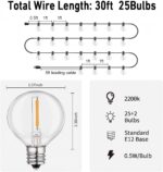 LED 30FT Outdoor String Lights with Remote Waterproof Patio Lights Dimmable 27 S... - Image 4