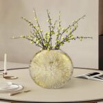 Gold Metal Vase for Home Decor – 11.4" x 10.2" Modern Decorative Vase for Pampas... - Image 4