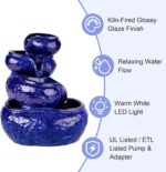 Glitzhome 12" H Ceramic Cobalt Blue Tabletop Fountain with Pump, 4-Tiered Indoor... - Image 4