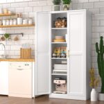 Polup White Kitchen Pantry Cabinet, 71 Inch Tall Metal Storage Cabinet with Door... - Image 3