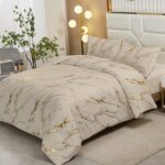 WONGS BEDDING Gold Metallic Marble Khaki Comforter Set California King Foil Prin... - Image 3