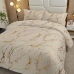 WONGS BEDDING Gold Metallic Marble Khaki Comforter Set California King Foil Prin... - Image 5