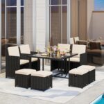 Yaheetech 9-Piece Patio Dining Sets, Outdoor Space Saving Rattan Chairs with Gla... - Image 3
