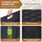Yaheetech 9-Piece Patio Dining Sets, Outdoor Space Saving Rattan Chairs with Gla... - Image 4