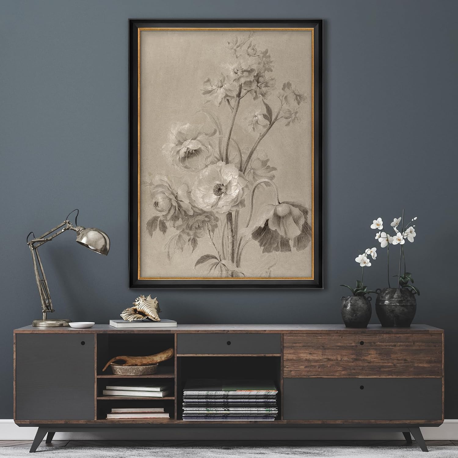 MUDECOR Premium Framed Canvas Print Wall Art Vintage Floral Sketch Bouquet Illus... - Image 4