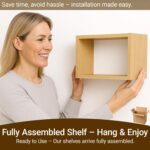 Premium Light Oak Floating Cube Shelves, Eco-Friendly Wood Box-Style Wall Storag... - Image 7