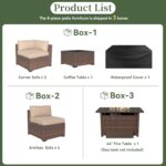 Aoxun 8 Piece Patio Furniture Set with 44” Fire Pit Table Wicker Rattan Outdoor ... - Image 6