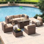 Aoxun 8 Piece Patio Furniture Set with 44” Fire Pit Table Wicker Rattan Outdoor ... - Image 10
