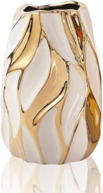 Cream White Ceramic Vase for Flowers, Gold Flower Vase Modern Home Decor, Small ... - Image 6