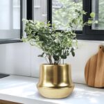 Brass Gold Plant Pot Indoor Planter Small Flower Pot 6 inch Ceramic Plant Flower... - Image 5