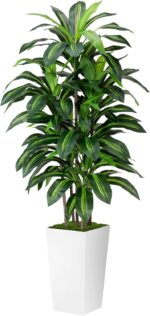 Artificial Dracaena Plant Indoor 5FT - Fake Tree with White Tall Planter - Faux ... - Image 2
