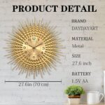 28 Inch Gold Large Wall Clock Decorative Metal Mid Century Wall Clocks, Modern B... - Image 5