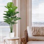SAJANDAS Set of 2 Artificial Monstera Deliciosa Plants in Pots, Fake Tropical Tr... - Image 3