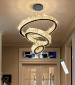 Modern Crystal Chandelier 36W Dimmable LED Ceiling Light Fixture with Remote Lux... - Image 3